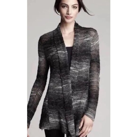 Eileen Fisher Black Open Front Long Boucle Ombre Cardigan sweater 35871 - Picture 12 of 12